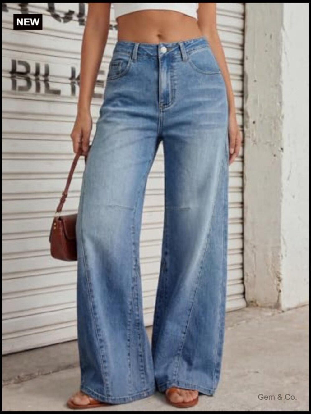 High Waisted Wide Leg Barrel Jeans Stretch Baggy Flare Denim Pants - Picture 2 of 7